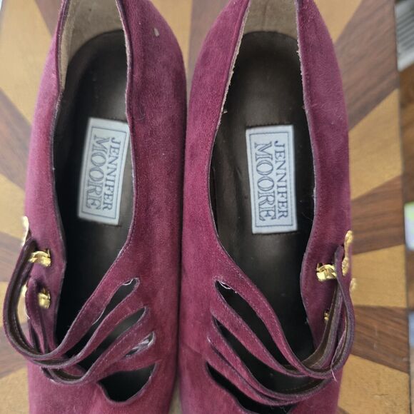 VINTAGE 90s Kitten Heels Shoes Womens 7 C Purple Suede Strappy Fairy Glam - Picture 7 of 13